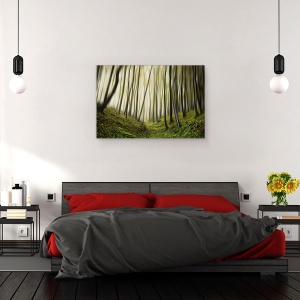 Tablou canvas - Alergare, Padure, Pomi, Verde, Ceata, Ireal, 60 x 90 cm - Img 3