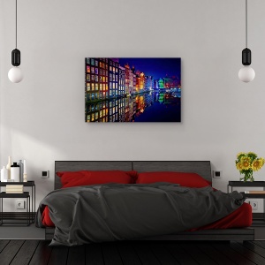 Tablou canvas - Amsterdam, Orase si arhitectura, Reflectii, Colorat, Rau, 80 x 120 cm - Img 3