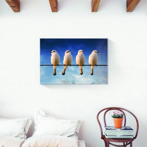 Tablou decorativ canvas cu păsări pe creangă albă 40x60 cm