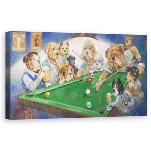 Tablou canvas - Animale, Caini, Societate, Biliard, Pictura, 50 x 100 cm