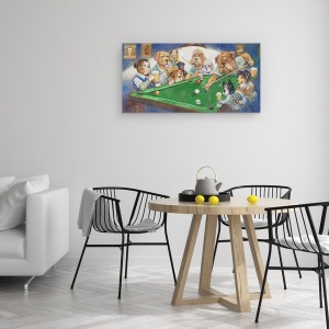 Tablou canvas - Animale, Caini, Societate, Biliard, Pictura, 50 x 100 cm - Img 4