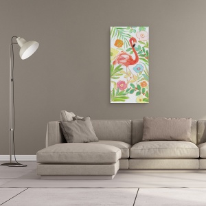 Tablou canvas - Animale, Flamingo, Flori, Pictura, 50 x 100 cm - Img 2