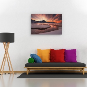 Tablou canvas - Apus de soare auriu, Peisaj, Apa, Rau, Munte, 80 x 120 cm - Img 2