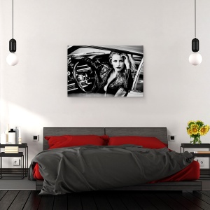 Tablou canvas - Asteptand Sa Raman Singur, Vintage, Portret, Alb-Negru, Masina, Clasic, 60 x 90 cm - Img 2