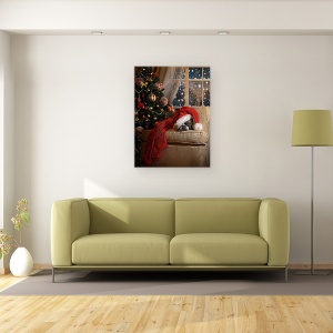 Tablou canvas - Asteptandu-L Pe Mos Craciun, Caine, Bulldog, Zapada, 75 x 100 cm - Img 2