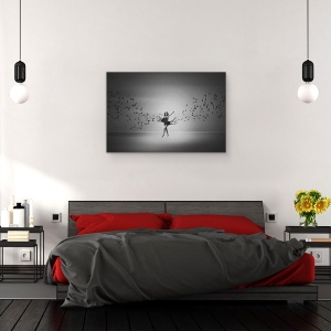 Tablou canvas - Balerina Zboara Ca O Pasare, Alb-Negru, Rochie, Femeie, 60 x 90 cm - Img 3