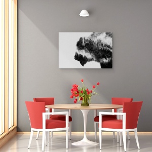 Tablou canvas - Bizon, Animal, Mamifer, Alb-Negru, 80 x 120 cm - Img 4
