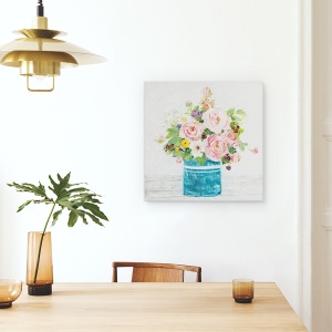 Tablou canvas - Buchet Colorat De Flori, Vaza, Natura, Pictura, 60 x 60 cm - Img 4