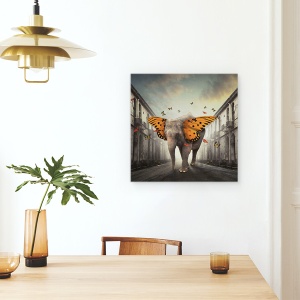Tablou canvas - Butterphant, Editare Creativa, Editat, Fantezie, Ireal, Elefant, 90 x 90 cm - Img 4