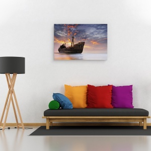 Tablou canvas - Calatorul Intunecat, Naufragiu, Rasarit De Soare, Grecia, Peisaj, Apa, 40 x 60 cm - Img 2