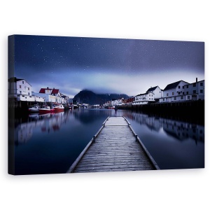 Tablou Canvas - Cand Noaptea Vine, Pod, Debarcader, Dig, Case, Rau, Cer, 50 x 80 cm