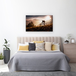 Tablou canvas - Ciclism In Razele Luminii, Mountainbike, Apus De Soare, Aventura, Actiune, 50 x 80 cm - Img 3