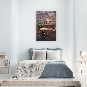 Tablou canvas - Condiment, Mancare, Condimente, Uscat, Linguri, Rustic, Condiment, 80 x 120 cm - Img 3