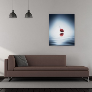 Tablou canvas - Copaci De Toamna Reflectandu-Se In Lacul Albastru, Rosu, Fantezie, 60 x 75 cm - Img 2