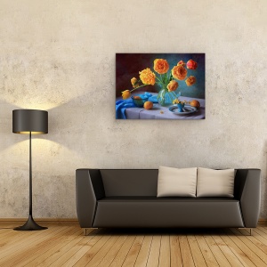 Tablou Canvas - Cu Un Buchet De Lalele Galbene, Natura Moarta, Lamaie, 50 x 70 cm - Img 2