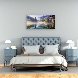 Tablou canvas - Dimineata Calma, Panorama, Verde, Ceata, Abur, Ceata, Apa, 50 x 100 cm - Img 3