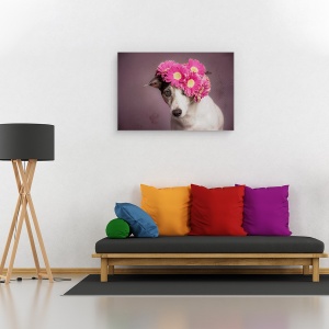 Tablou canvas - Doamna Primavara, Primavara, Flori, Caini, Roz, Animale, 40 x 60 cm - Img 2