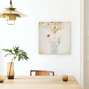 Tablou canvas - Fata Din Gradina Cu Flori, Primavara, Rochie, Blonda, 60 x 60 cm - Img 4