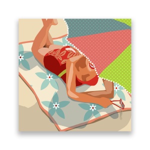 Tablou Canvas - Femeie, Plaja, Vara, Minge, Mare, Nisip 60 x 60 cm