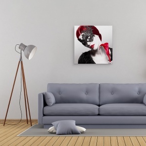 Tablou canvas - Floare Si Sange, Portret, Par Rosu, Buze, Gura, 60 x 60 cm - Img 2