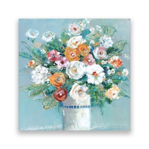 Tablou Canvas - Floral, Flori, Buchet, Vaza, Pictura, Multicolor, Primvara, 60 x 60 cm