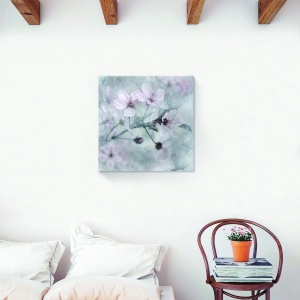 Tablou decorativ floral pe canvas cu flori de cires roz 60x60 cm