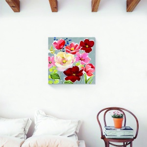 Tablou canvas floral cu maci multicolori pe panza 60x60 cm