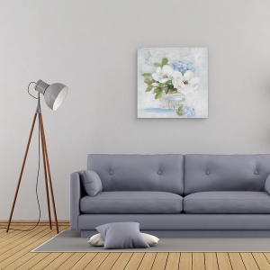 Tablou canvas - Flori, Alb, Albastru, Opalescent, Pictura, 60 x 60 cm - Img 2