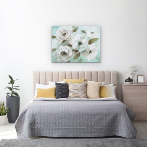 Tablou canvas - Flori, Alb, Culoare Jad, Pictura, 50 x 70 cm - Img 3