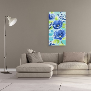 Tablou canvas - Flori Albastre, Fundal Albastru, Pictura, 50 x 100 cm - Img 2