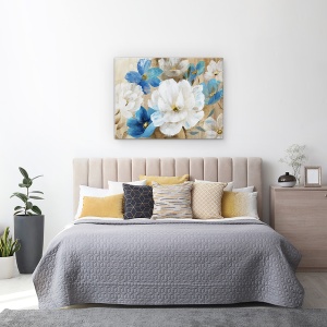 Tablou canvas - Flori, Albastru, Alb, Gradina, Pictura, 50 x 70 cm - Img 3