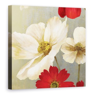 Tablou canvas - Flori, Flori, Alb, Rosu, Pictura, 60 x 60 cm