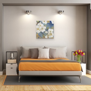 Tablou canvas - Flori, Natura, Copac Ramura, Flori, Alb, Pictura, 90 x 90 cm - Img 3