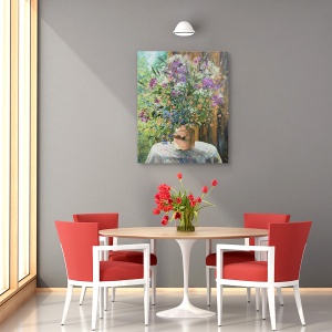 Tablou canvas - Flori, Natura Moarta, Buchet, Flori Salbatice, Albastru-Violet, Pictura, 40 x 50 cm - Img 4