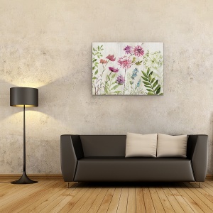 Tablou canvas - Flori, Pictura, Violet, Alb, Roz, Albastru, 75 x 100 cm - Img 2