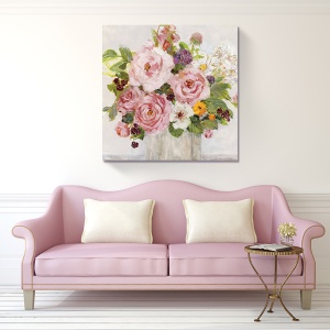 Tablou decorativ canvas cu flori roz 60x60 cm