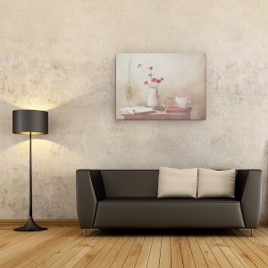 Tablou canvas - Florile Rosii, Natura Moarta, Flori, Floare, Buchet, Foarfece, 60 x 80 cm - Img 2