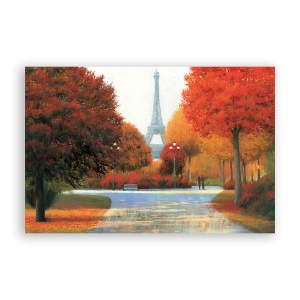 Tablou Canvas - Franta, Paris, Turnul Eiffel, Oras, Cladiri, Oameni, Frunze,Toamna, Pictura, 40 x 60 cm