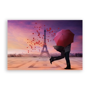 Tablou Canvas - Franta, Paris, Turnul Eiffel, Oras, Cladiri, Pereche, Umbrela, Iubire, Romantic, 40 x 60 cm