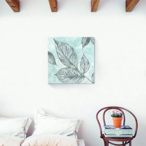Tablou decorativ frunze albe și albastre pe canvas 60x60 cm