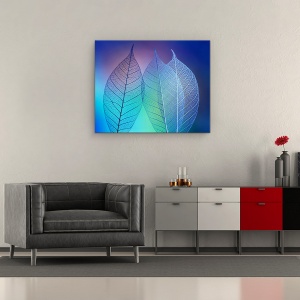 Tablou Canvas - Frunze Prismatice, Macro, Linii, Culori, Delicat, Albastru, Elegant, 60 x 75 cm - Img 2