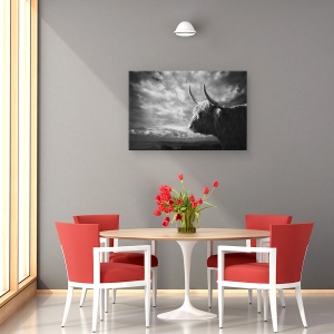 Tablou canvas - Highlands, Silueta, Bizon, Animal, Peisaj, Coarne, 40 x 60 cm - Img 4