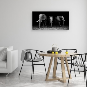 Tablou canvas - Iesind Din Intuneric, Elefant, Animale, Africa, Monocrom, Safari, 50 x 100 cm - Img 4