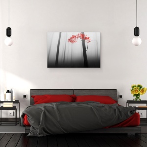 Tablou canvas - Iluzie, Ceata, Copaci, Padure, Stare De Spirit, Rosu, 60 x 90 cm - Img 3