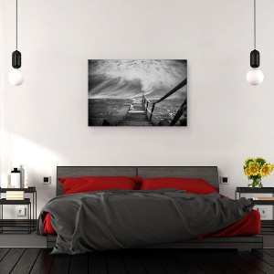 Tablou canvas - In Adancul Marii, Peisaj, Peisaj Marin, Alb-Negru, Feroviar, Scara, 40 x 60 cm - Img 3