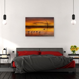 Tablou canvas - In Asteptarea Ta, Lac, Macara, Pasare, 60 x 90 cm - Img 3