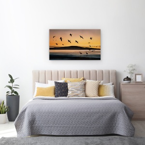 Tablou Canvas - Lac, Apus De Soare, Zbor, Mexico, Sua, Pasare, 50 x 80 cm - Img 3