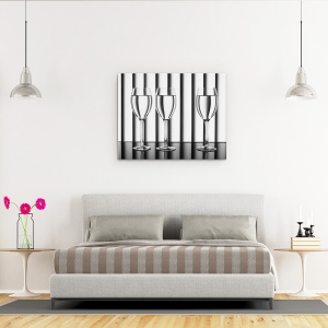 Tablou canvas - Linii, Natura Moarta, Alb-Negru, Sticla, Ochelari, Pahare De Vin, 60 x 75 cm - Img 3