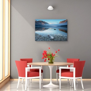 Tablou canvas - Linistea lui Bohinj, Peisaj, Apa, Reflectie, Pietricele, 80 x 120 cm - Img 4