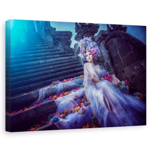 Tablou canvas - Luna Albastra, Scara, Rochie, Flori, 40 x 60 cm
